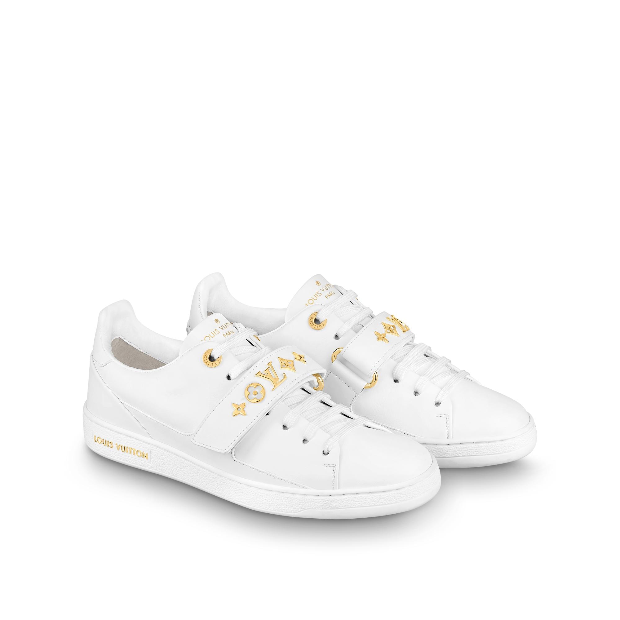 Louis Vuitton White & Gold Leather Front Row Low Top Sneakers Shoes 36